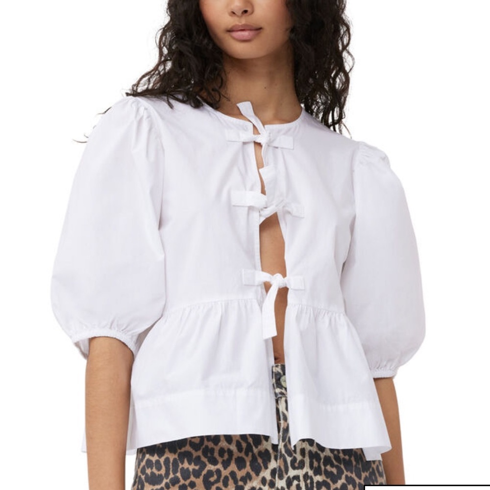 Ganni Cotton Peplum Tie Blouse